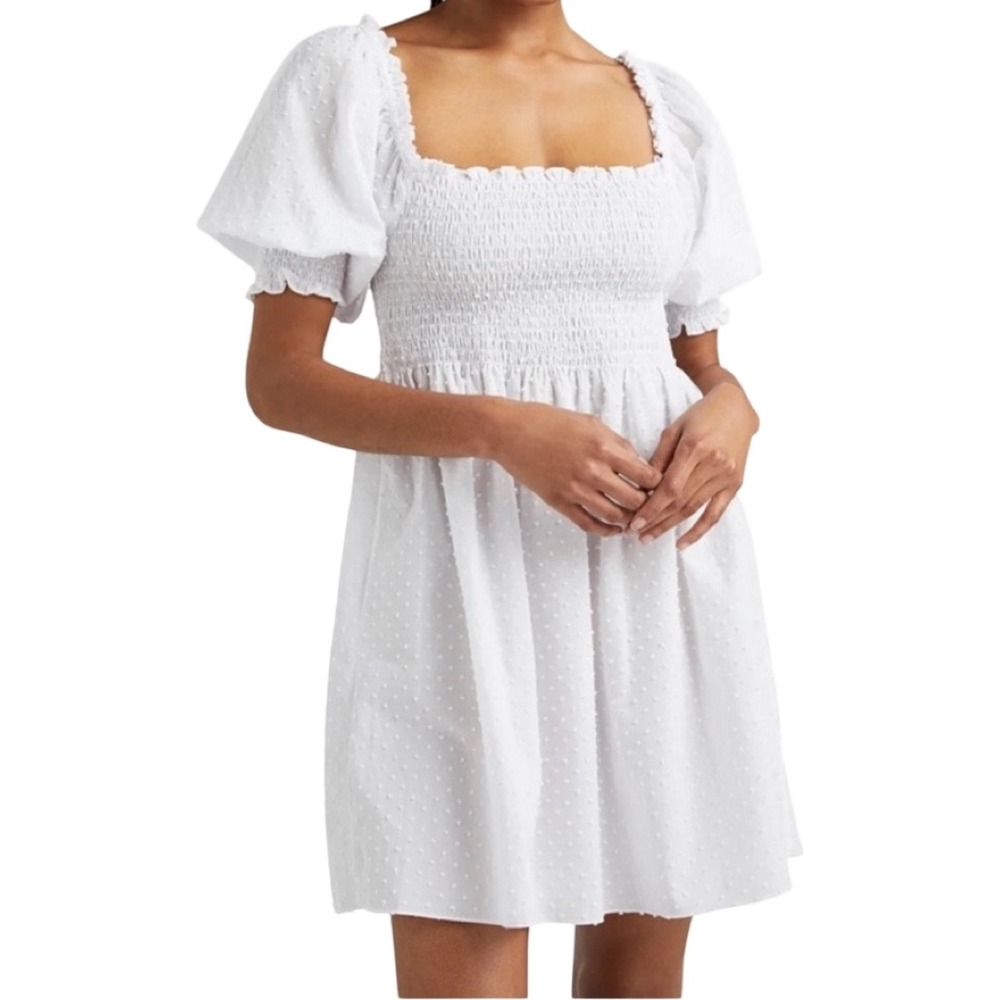 NWT Hill House Home The Athena Nap Dress White Swiss Dot Smocked Cotton Size XL